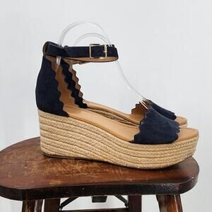 J.‎ by J Crew Platform Suede Scalloped Flatform Espadrilles Wedge Sandal Size 8
